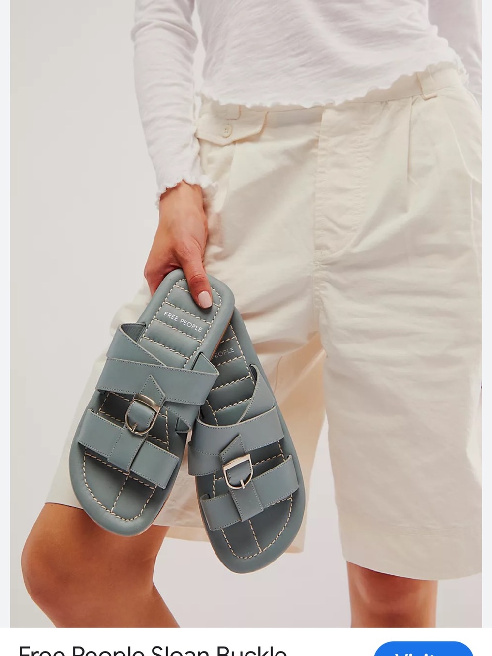 Free People Quilted Sloan Buckle Slide Sandals in Stormy Sea Blue
